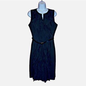 Calvin Klein Sleeveless Ruffled Front Black Dress with Belt Size 12